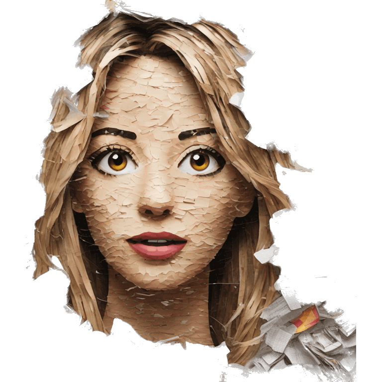 Person face portrait made entirely of torn up magazines  emoji