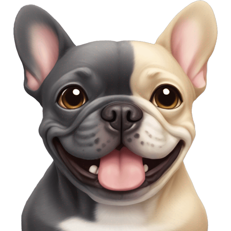 dark gray french bulldog happy alongside a pomeranian, best friends emoji