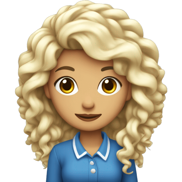 Chica con pelo rizado,blanca,ojos azules,un poco de pesca  emoji