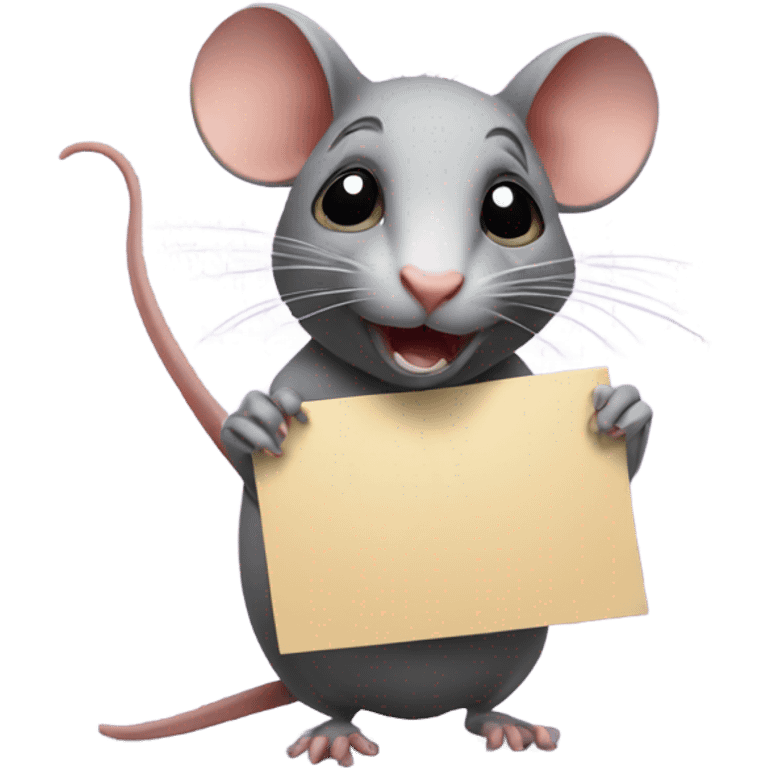 RAT, turned to the right side, holds a sign emoji