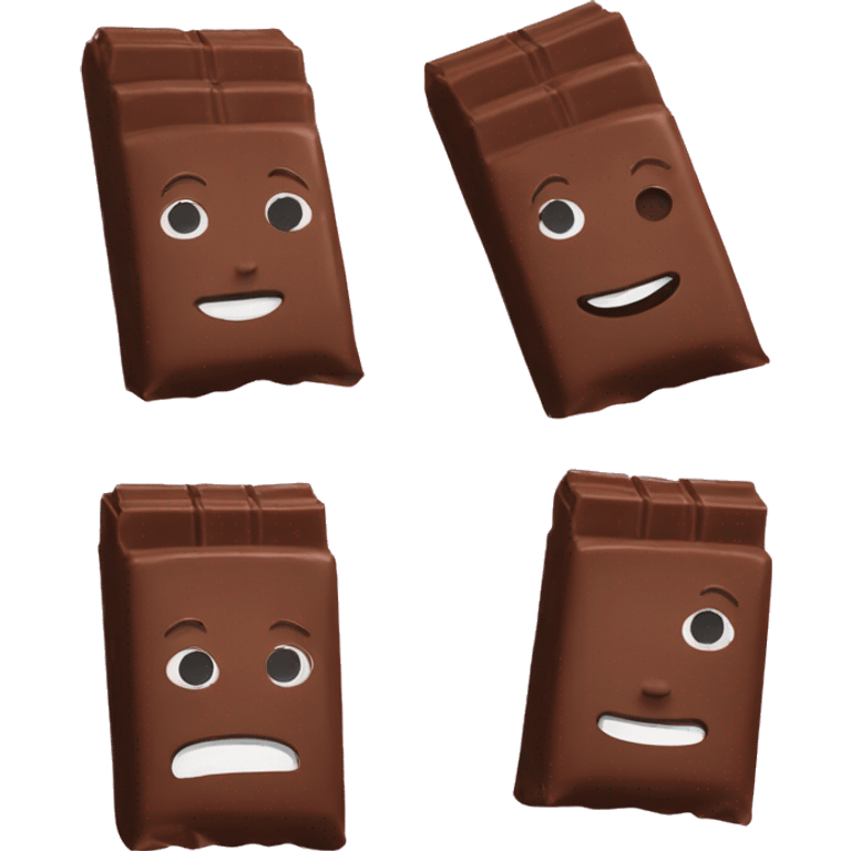 4 chocolate bars with different wrappers and no faces emoji