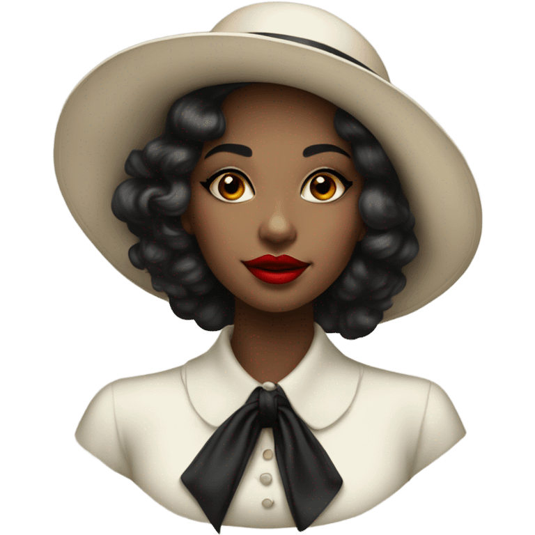 beautiful vintage girl white  in a hat black with red lipstick emoji