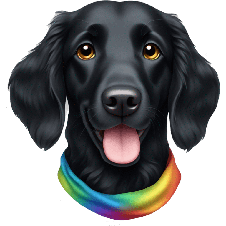 Black Flat coated retriever with rainbow bandana emoji