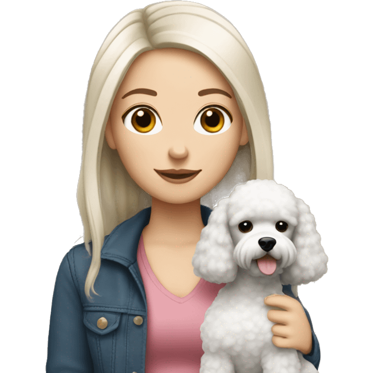 White girl , black straight hair and holding a poodle emoji