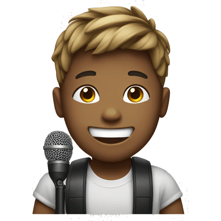 smiling boy with microphone emoji