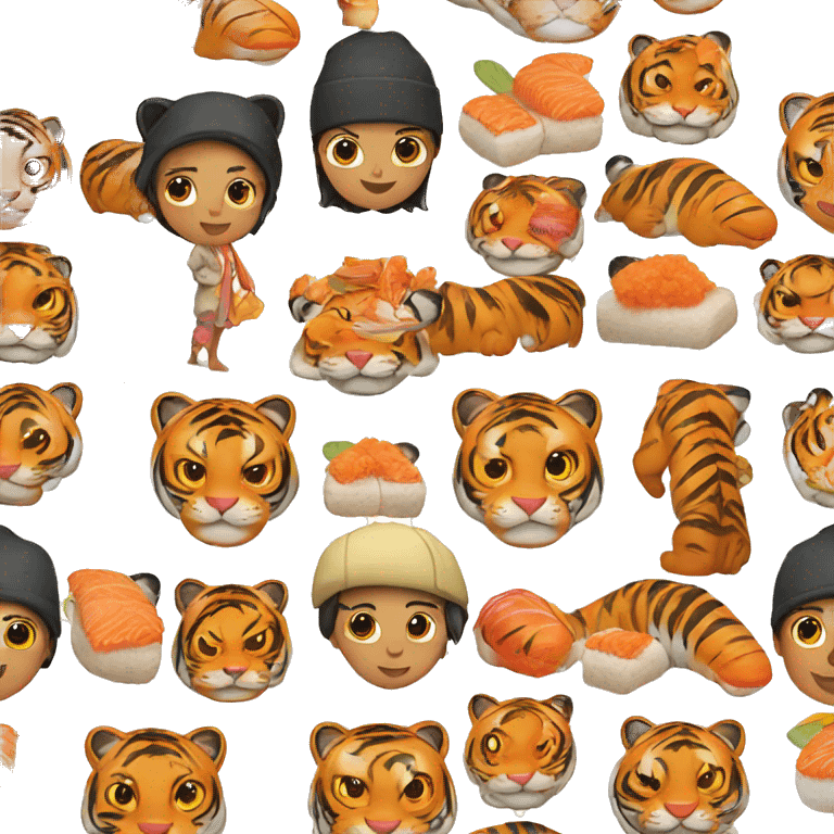 girl tiger wearing a hat made out of sushi emoji