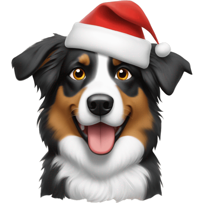 Australian shepherd in a Santa hat emoji