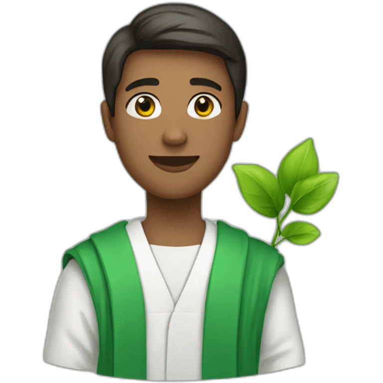 a white student in a green robe with a green sprout in his hands emoji