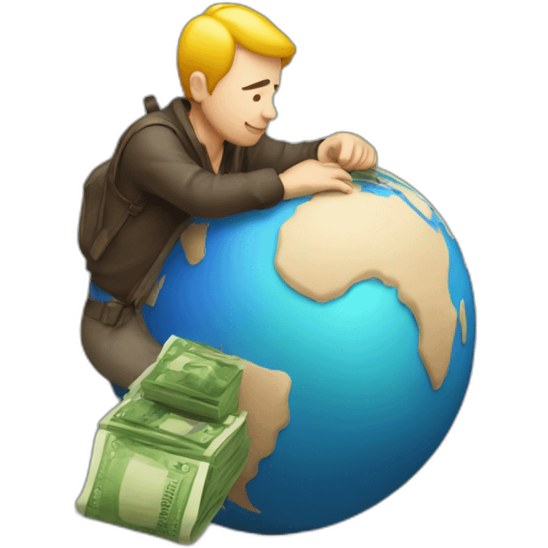 man sitting on globe with money bag emoji