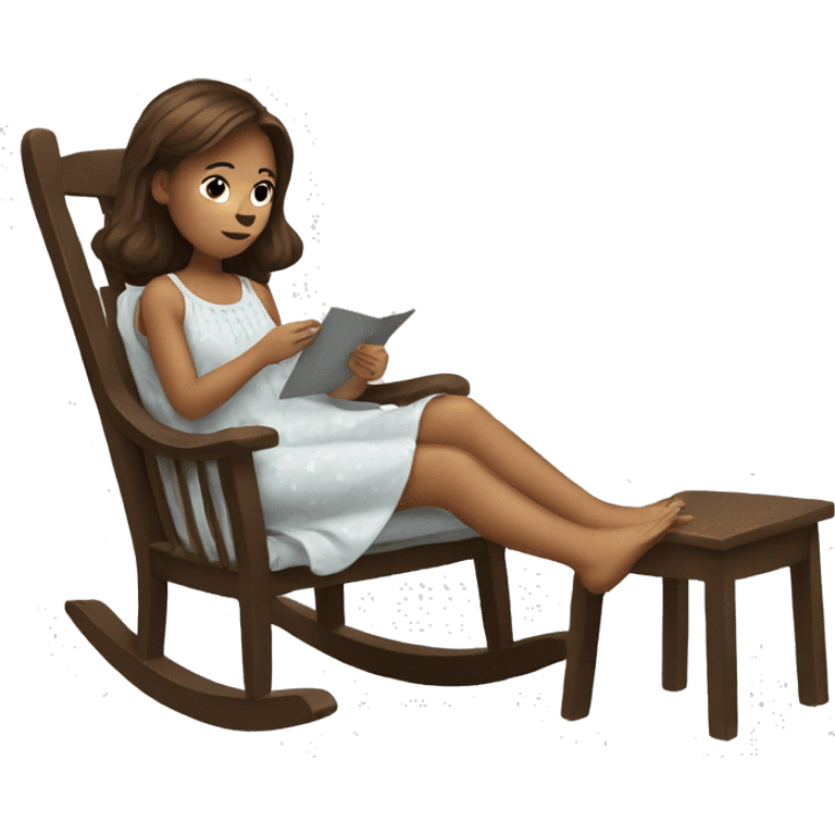 Girl with brown hair wearing a nightgown sitting in a rocking chair emoji