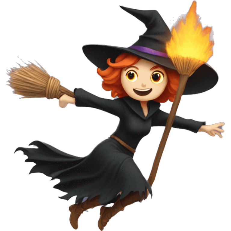 Redhead witch on broomstick flying  emoji