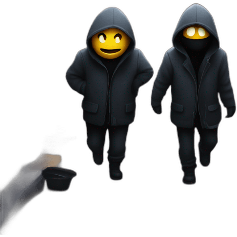 In a dimly lit alley, two suspicious figures were plotting to get away with a daring heist.  emoji