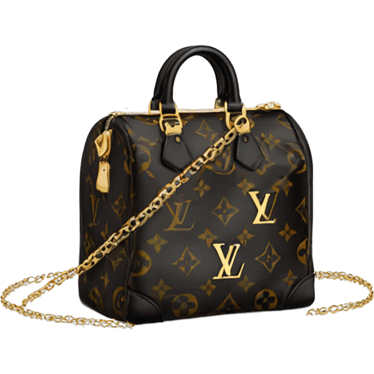 Black Designer Louis Vuitton bag with gold monogram and gold trim emoji