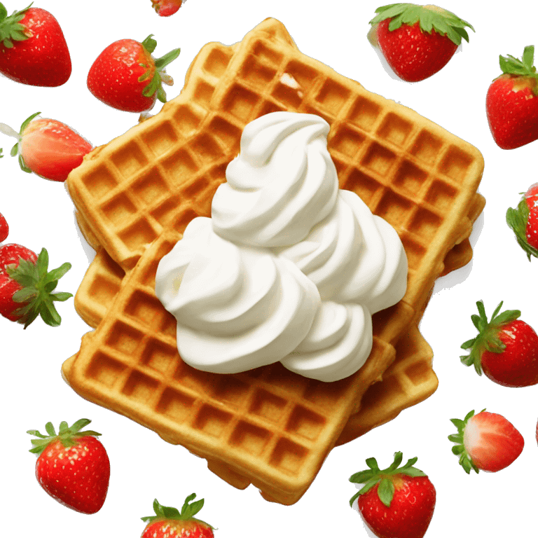 square waffle with whipped cream and strawberries on top emoji