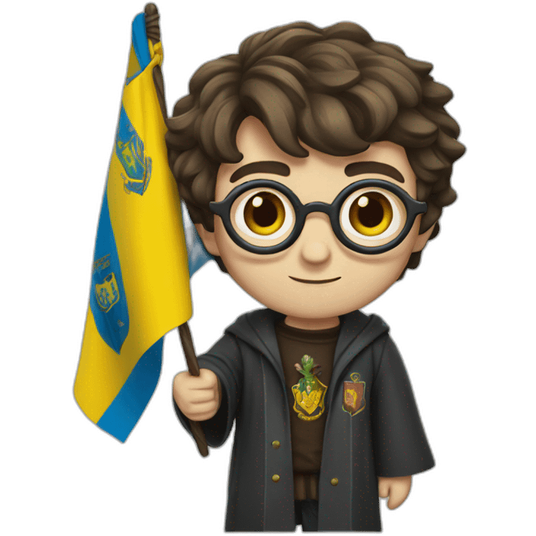 Harry Potter holds a Ukrainian flag emoji