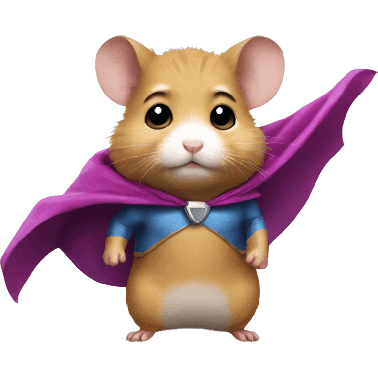 A tiny hamster emoji with a superhero cape and a determined face emoji