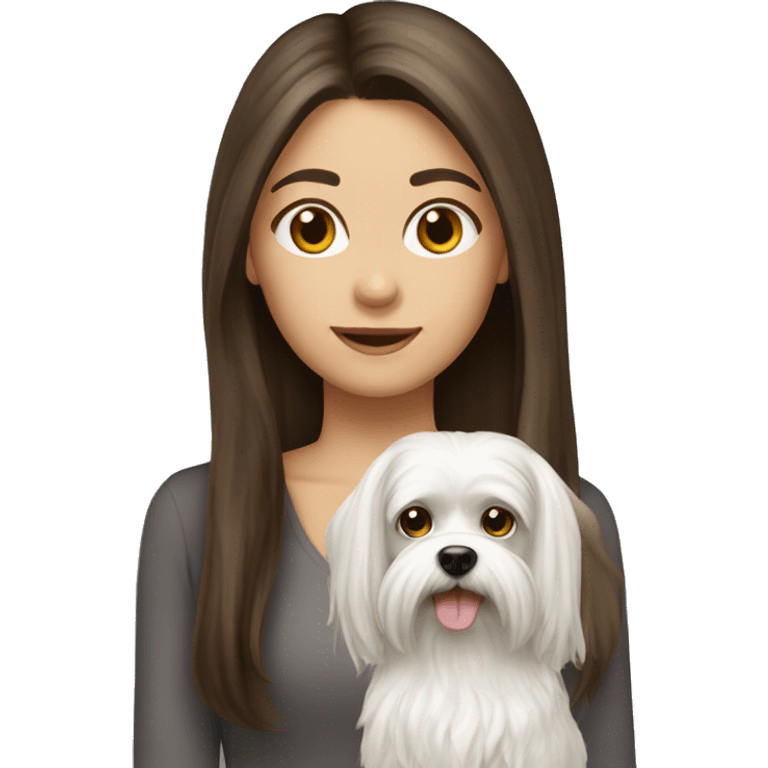 Brunette girl long hair with Maltese dog emoji