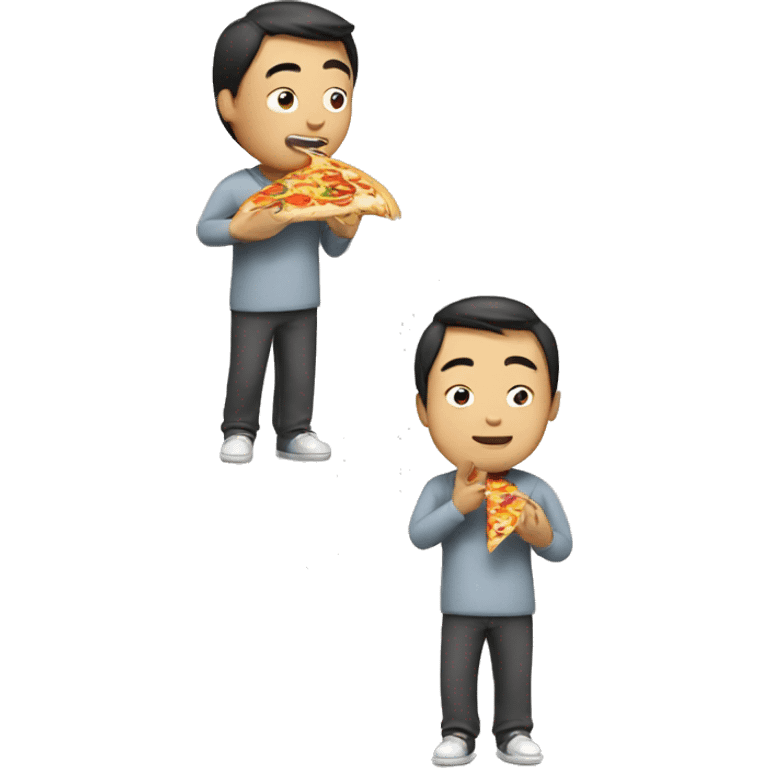 Chinese guy eating a sandwich and a pizza. emoji