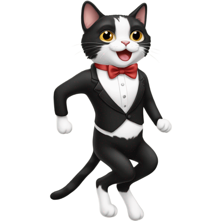 jumping tuxedo cat with bow tie emoji