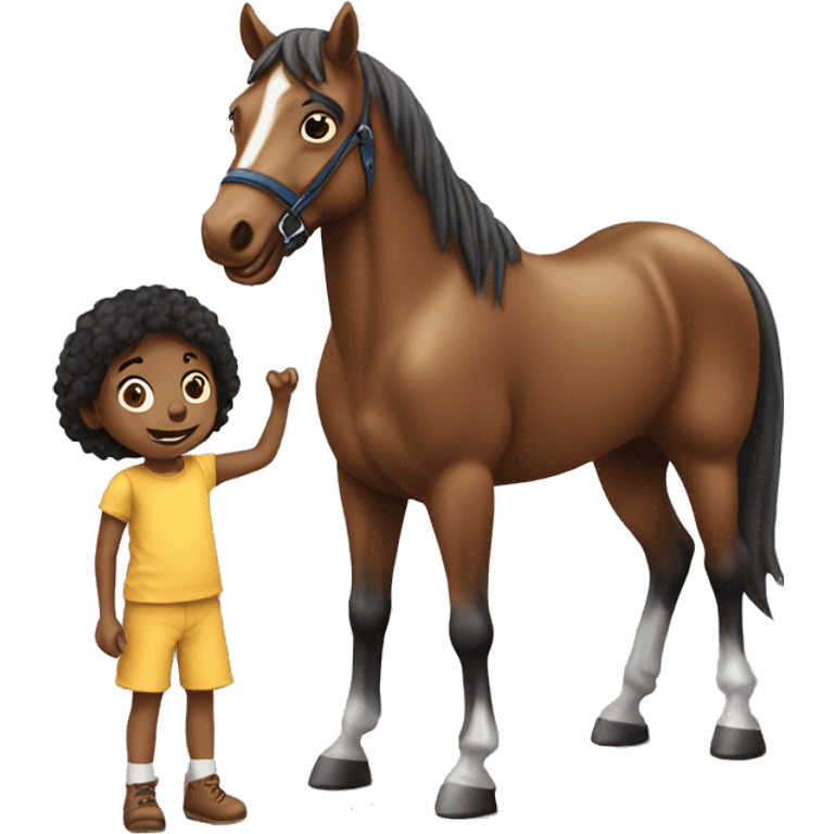 Kid play with horse  emoji