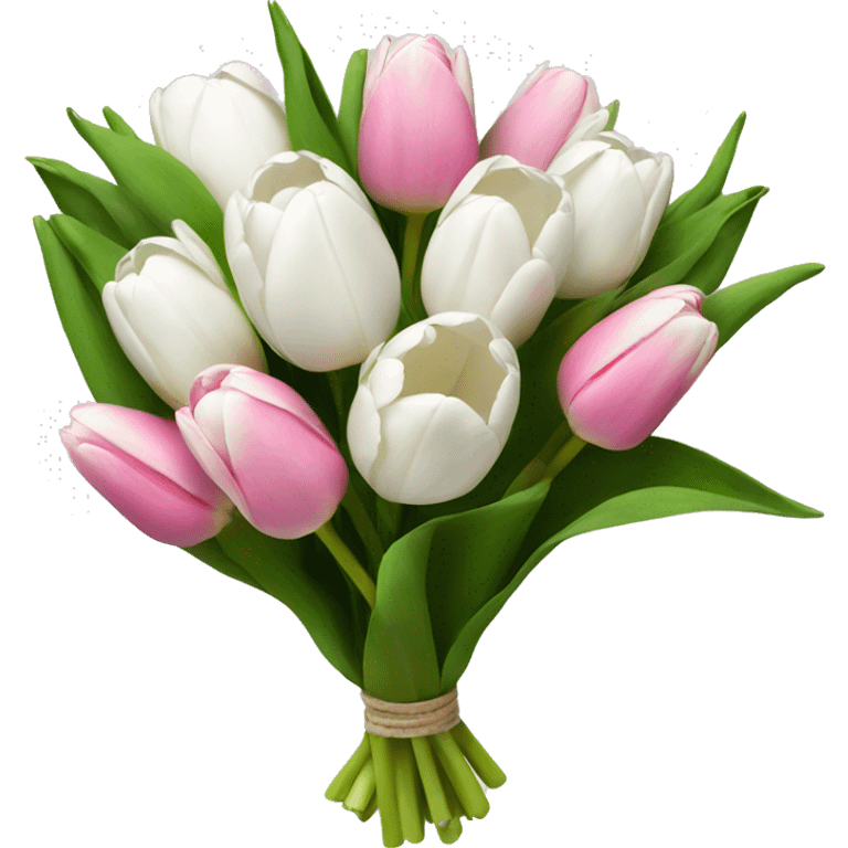 bouquet of fully white tulips and some fully pink tulips emoji