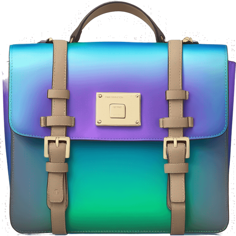 Realistic isolated blue ,green , and purple iridescent ombre michael kors satchel purse.  emoji