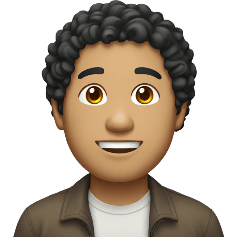 Southeast Asian man, black, curly hair, light brown, chubby emoji