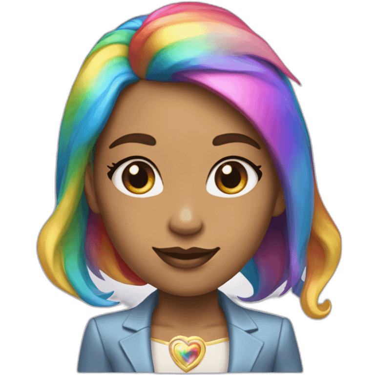 Posh-girl-with-golden-suit-and-blue-eyes-and-rainbow-unicorn-hair emoji