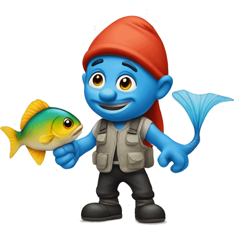 Smurf with fish emoji