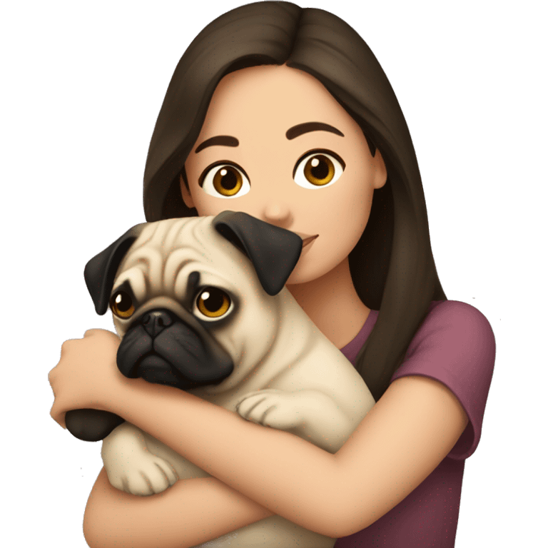 Brunette cuddling a pug emoji