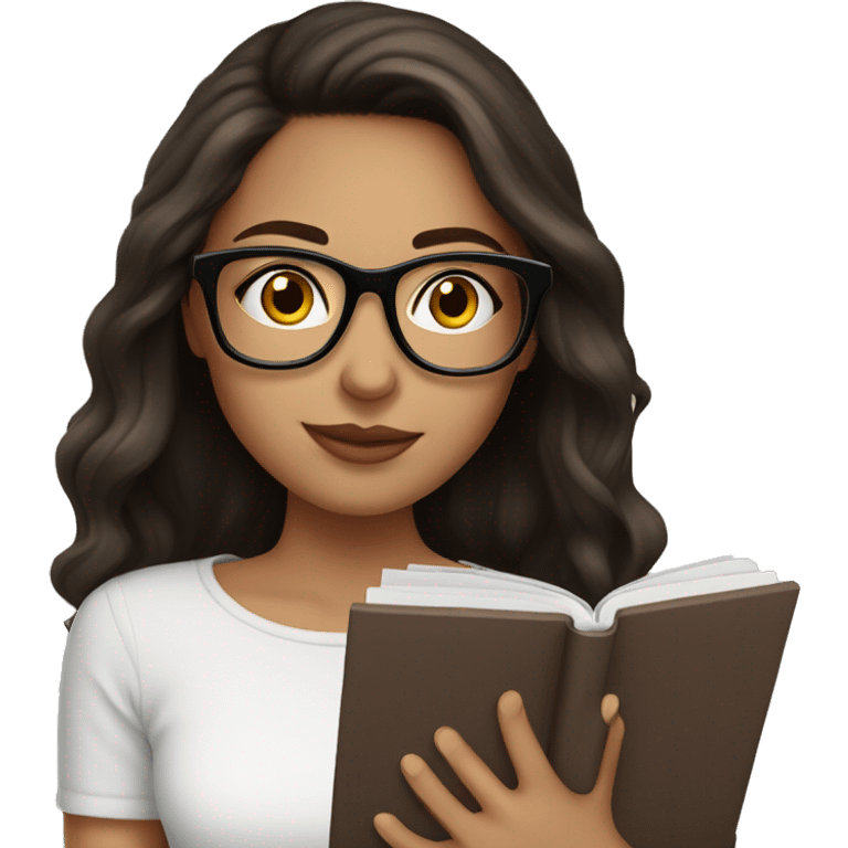 Brunette Girl with glasses reading in kindle emoji