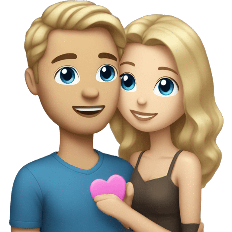 couple with light skin and dark blonde hair and blue eyes kissing add hearts emoji