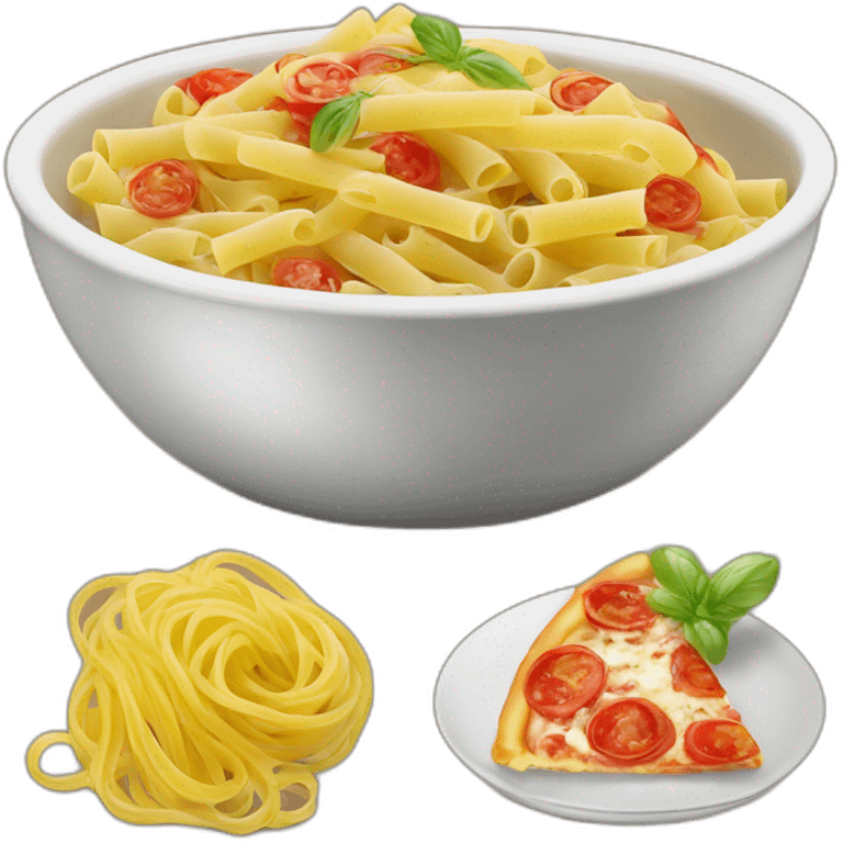 bowl of pasta next to a pizza and a limoncello emoji