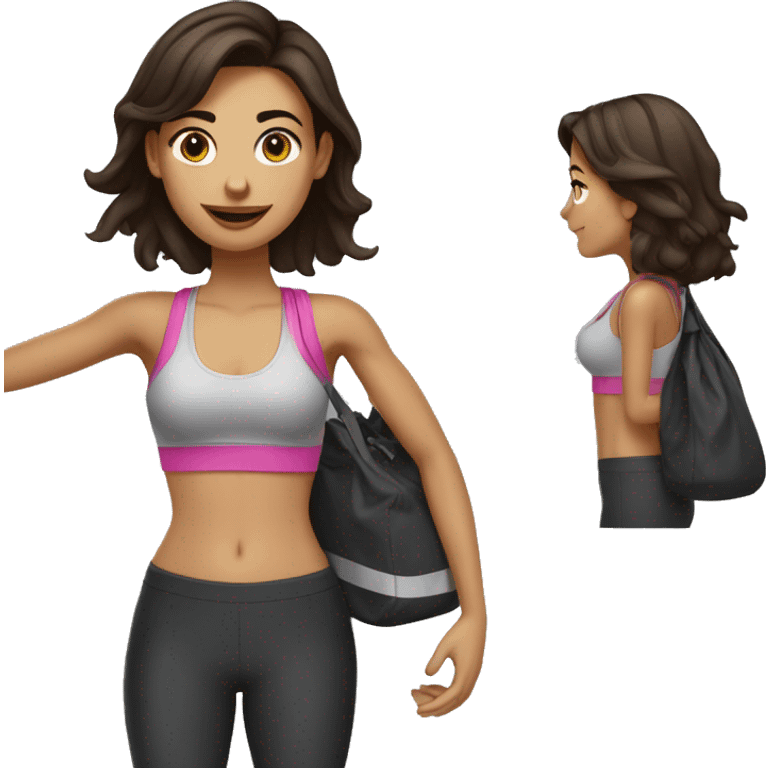 Brunette girl al gym with bag and shake emoji