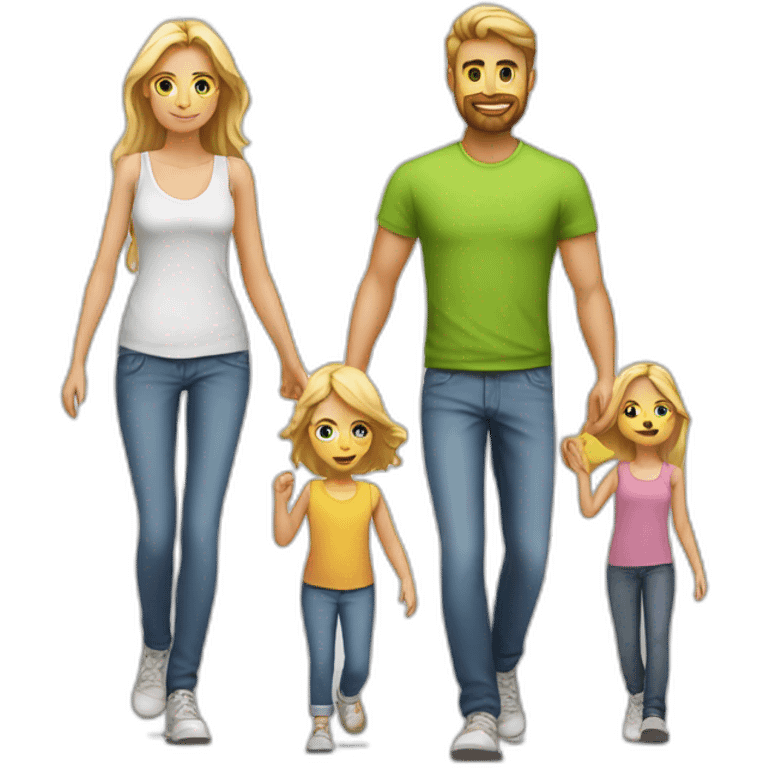 Young white Familie skinny casual walking emoji