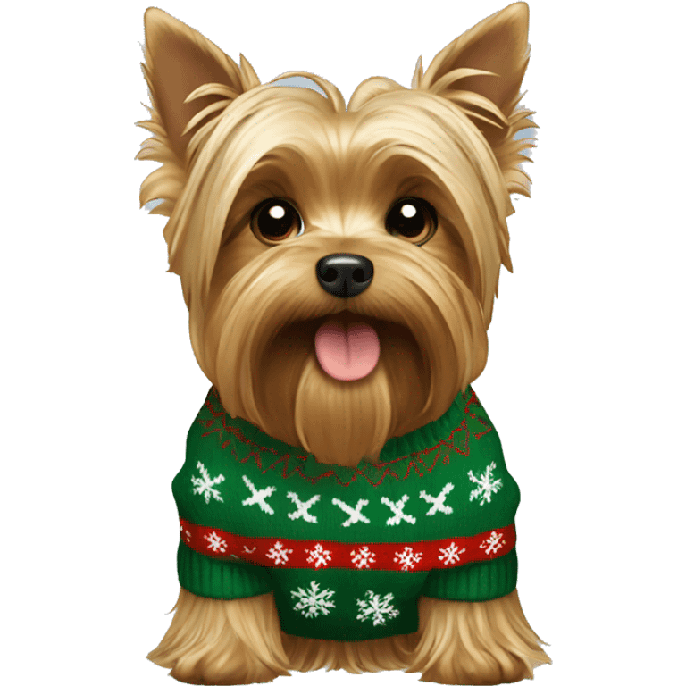 yorkshire terrier wearing christmas sweater emoji