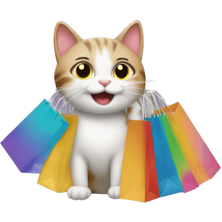 happy gay cat with shopping bags emoji