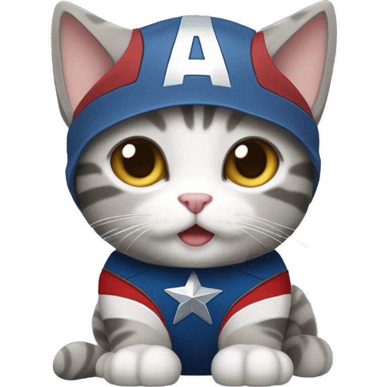 Light gray tabby cat wearing a Captain America costume  emoji