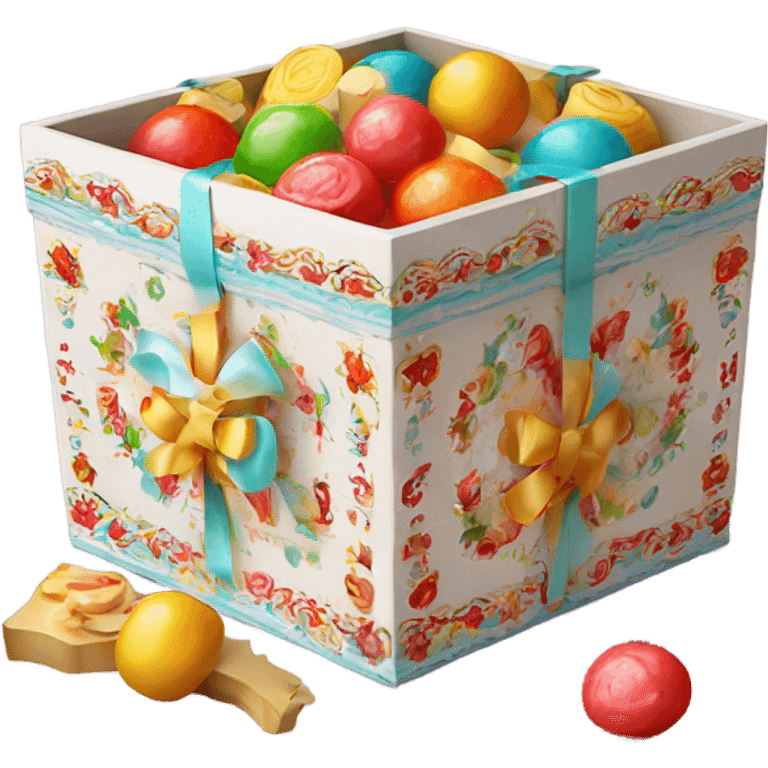 Traditional russian new year sweet gift box with handles with candies for kids emoji