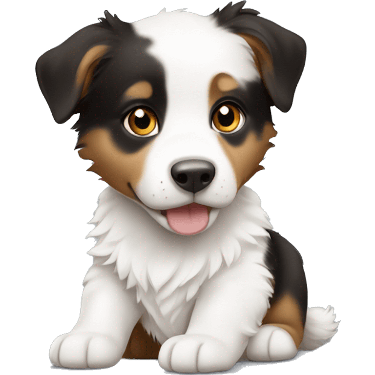 a baby tricolour (white black brown) australian sheperd emoji