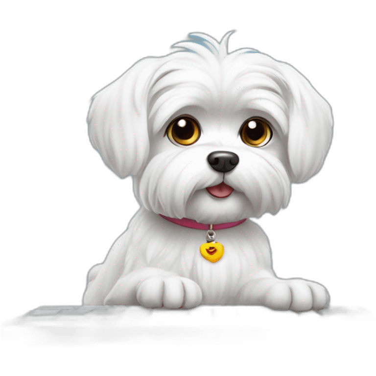 maltese dog with paws on computer Keyboard emoji