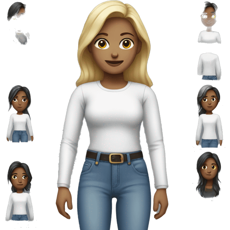 female with white sleeves and jeans emoji