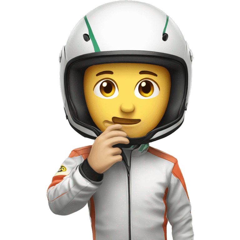 racing driver in crash helmet with hand in front of face emoji