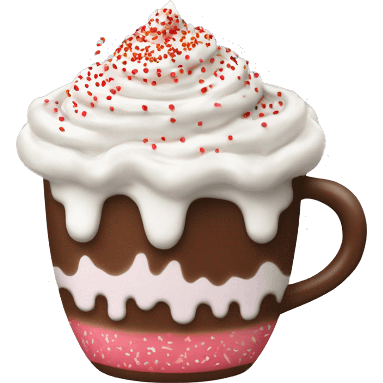 Coffee mug of hot chocolate with whipped cream and red sprinkles  emoji