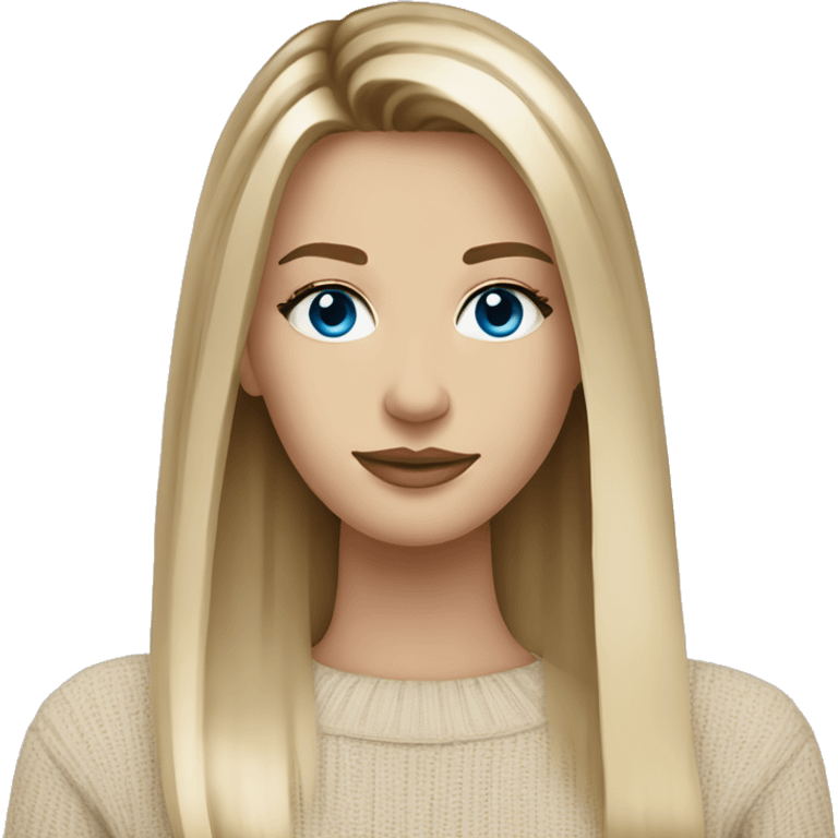 Blue eye long straight blonde balayage hair white woman beige sweater emoji