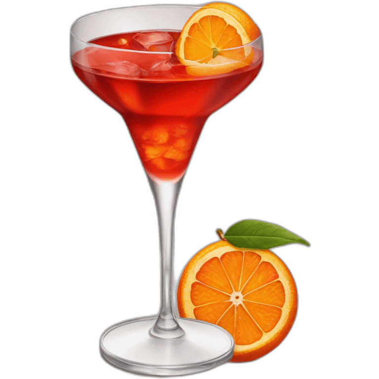 A Negroni Cocktail, red glass with orange emoji