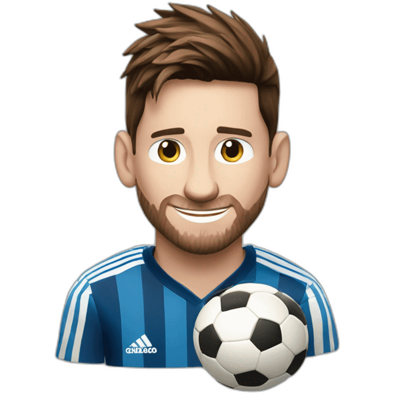 Lionel Messi smiling and winking whilst holding a soccer ball emoji