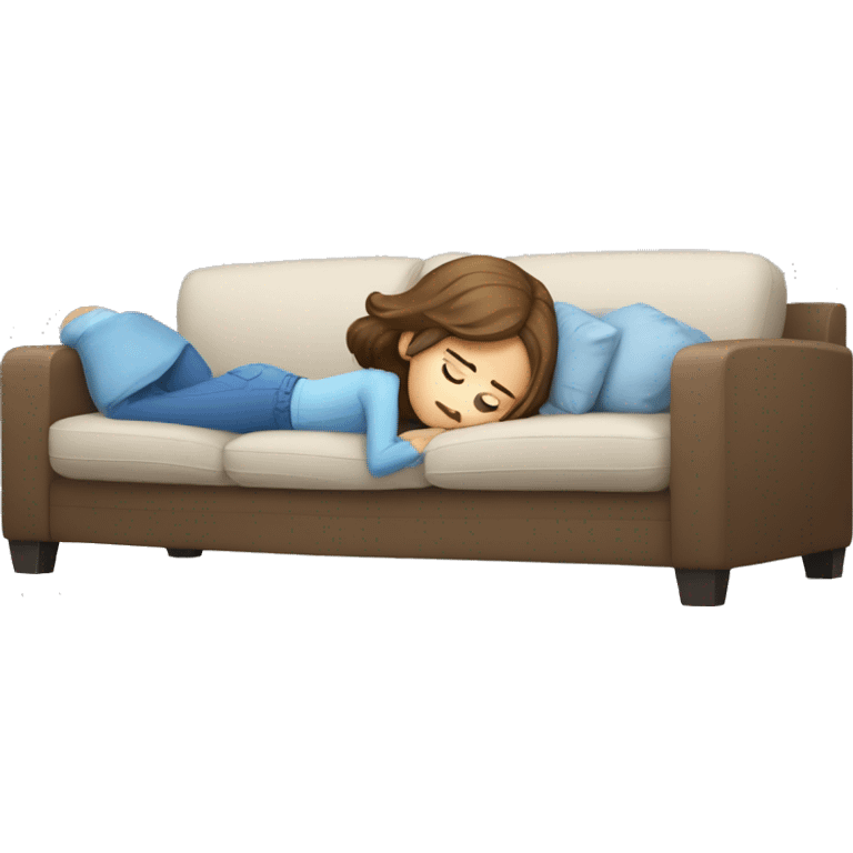 girl with brown hair and blue eyes who is lying on the couch is tired emoji