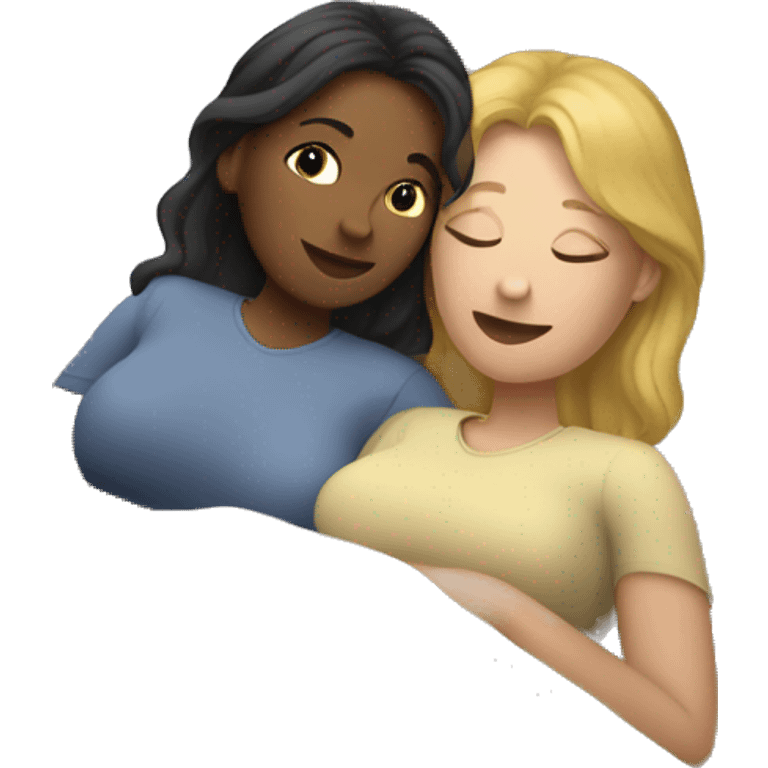 Two Caucasian women cuddling in bed emoji