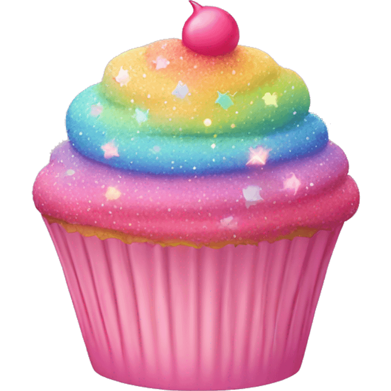 Pink cupcake with pastel rainbow sparkles emoji